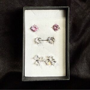 Pretty Bird 14k white gold plated Pink and White Stud Earrings